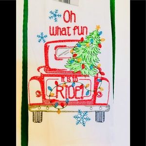 2 Vintage Xmas Red Truck Embroidered Tea Towels